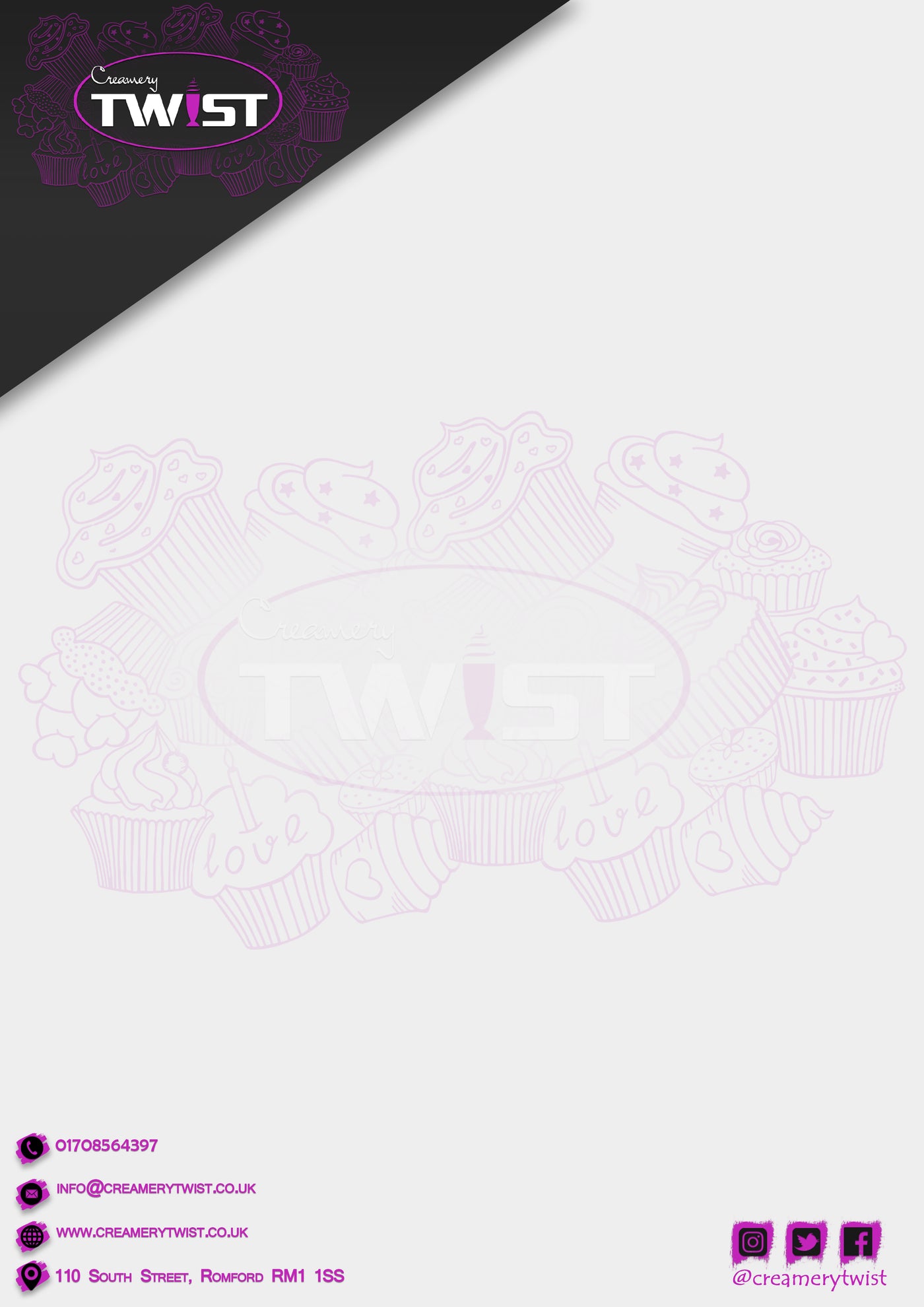 Creamery Twist Letterhead - Black & Purple Theme